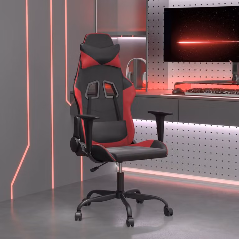 Sedia Gaming vidaXL con Massaggio, Rivestimento in Similpelle, Colore Nero e Rosso, Regolabile e Ruotante 360°
