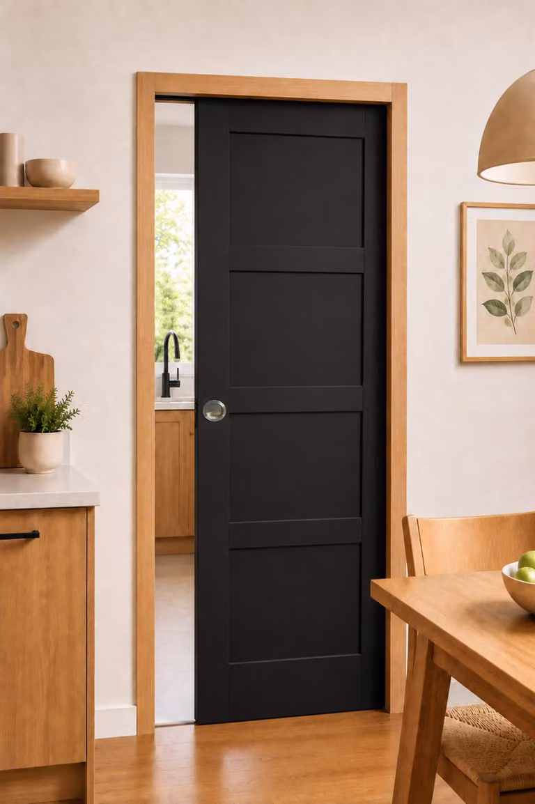 Porta scorrevole Telia nera con 4 pannelli H204 x L83 cm, incasso, kit finitura Gd Menuiseries