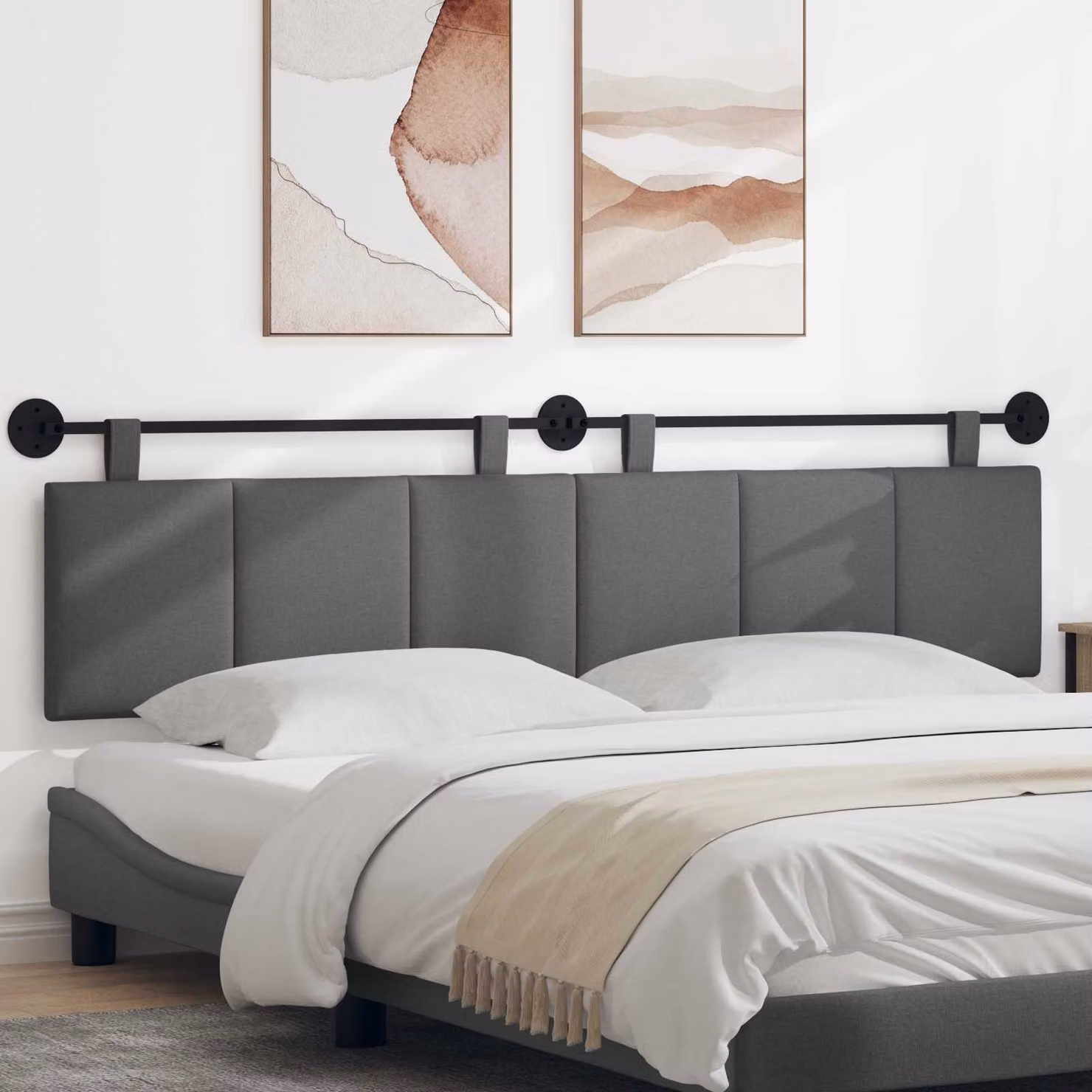 Testiera per letto sospesa vidaXL in velluto grigio con pannello imbottito e struttura in MDF e metallo