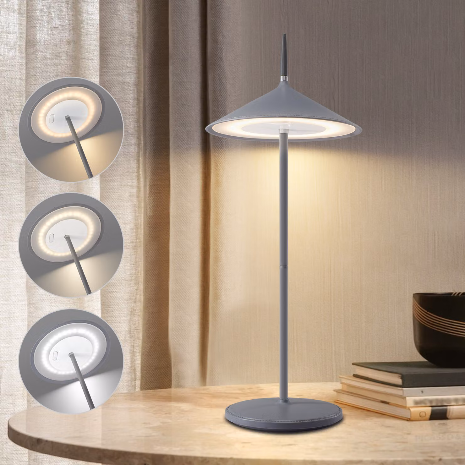 Lampada da tavolo ZMH senza fili, lampada da comodino a batteria, lampada da tavolo a LED con batteria ricaricabile da 1800 mAh, dimmerabile tramite tocco, lampada da esterno moderna IP44 con porta USB, grigia, per balcone, giardino, tavolo da pranzo e ca