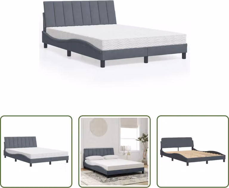 The Living Store Letto con materasso grigio scuro 140x190 cm in velluto