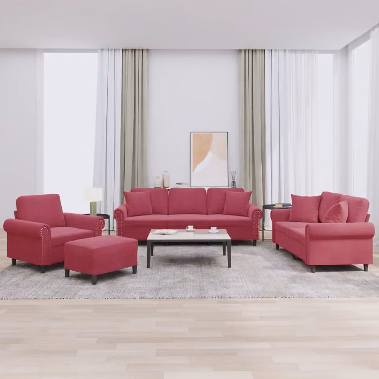 Maison Exclusive - Set divano 4 pezzi con cuscini in velluto bordeaux