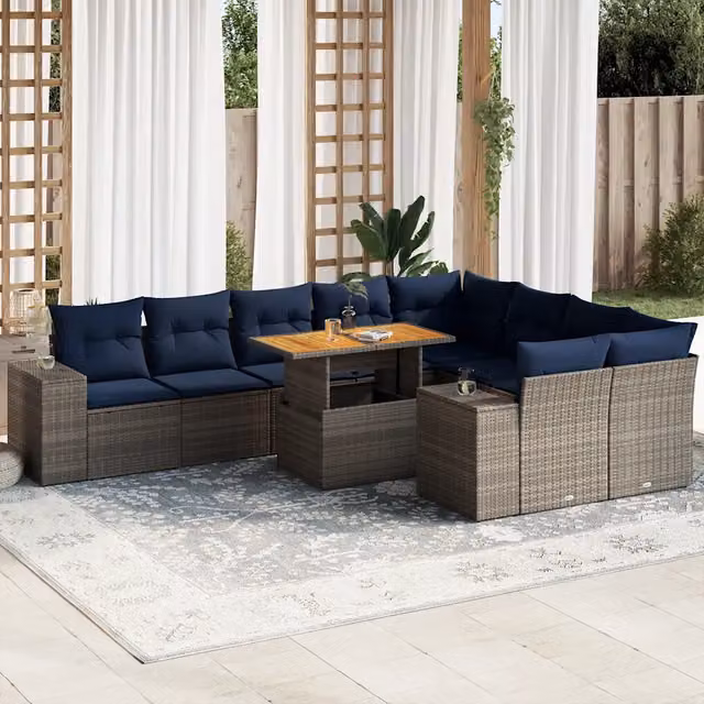 Set Divano da Giardino 10 pz con Cuscini Grigio in Polyrattan 3327421