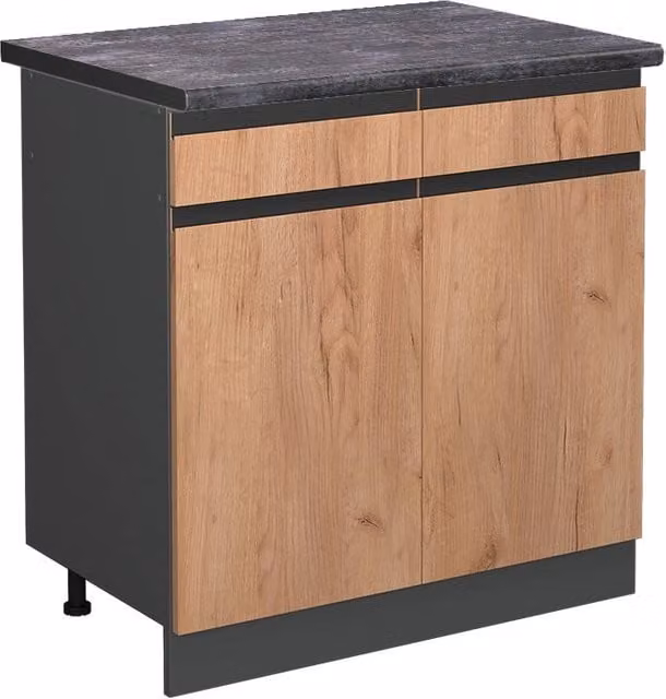 Mobiletto base per cucina R-Line Rovere dorato/Antracite 80 cm J-Shape, PL Antracite Vicco