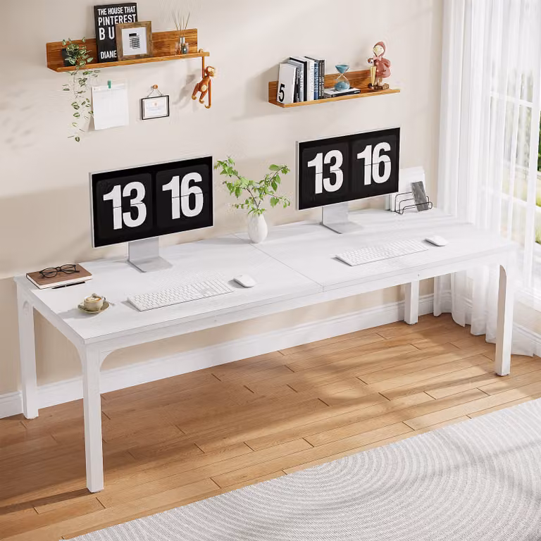 Tribesigns scrivania scrivania per computer 200x70x 75 cm doppia scrivania lunga, tavolo per PC tavolo da lavoro tavolo da pranzo tavolo da ufficio, bianco