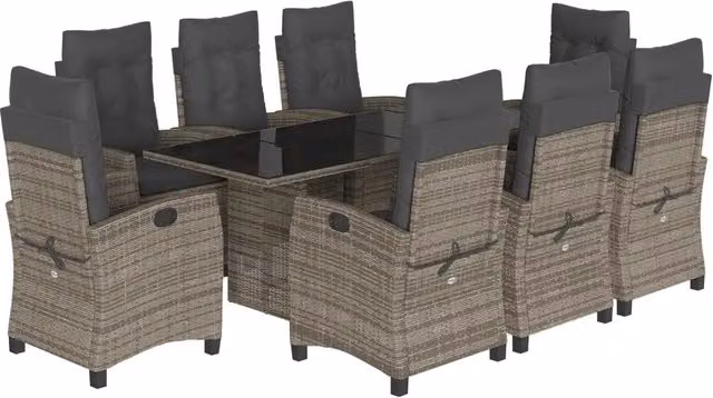 vidaXL Set da Pranzo da Giardino 9 pz in Polyrattan Grigio con Piano in Vetro – 2