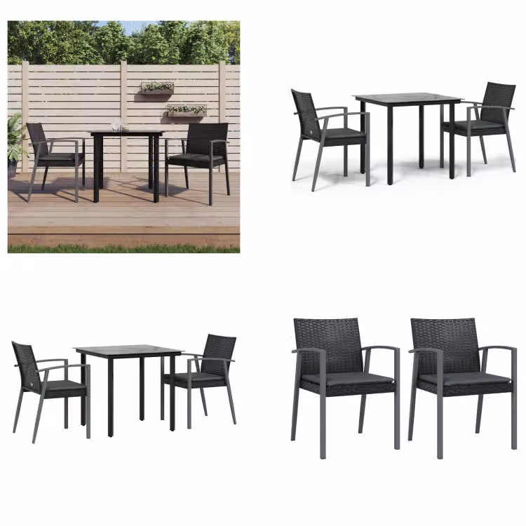 vidaXL Set da pranzo da giardino 3 pezzi con cuscini in rattan e acciaio - Set da pranzo da giardino - Set da pranzo da giardino - Set da pranzo da esterno