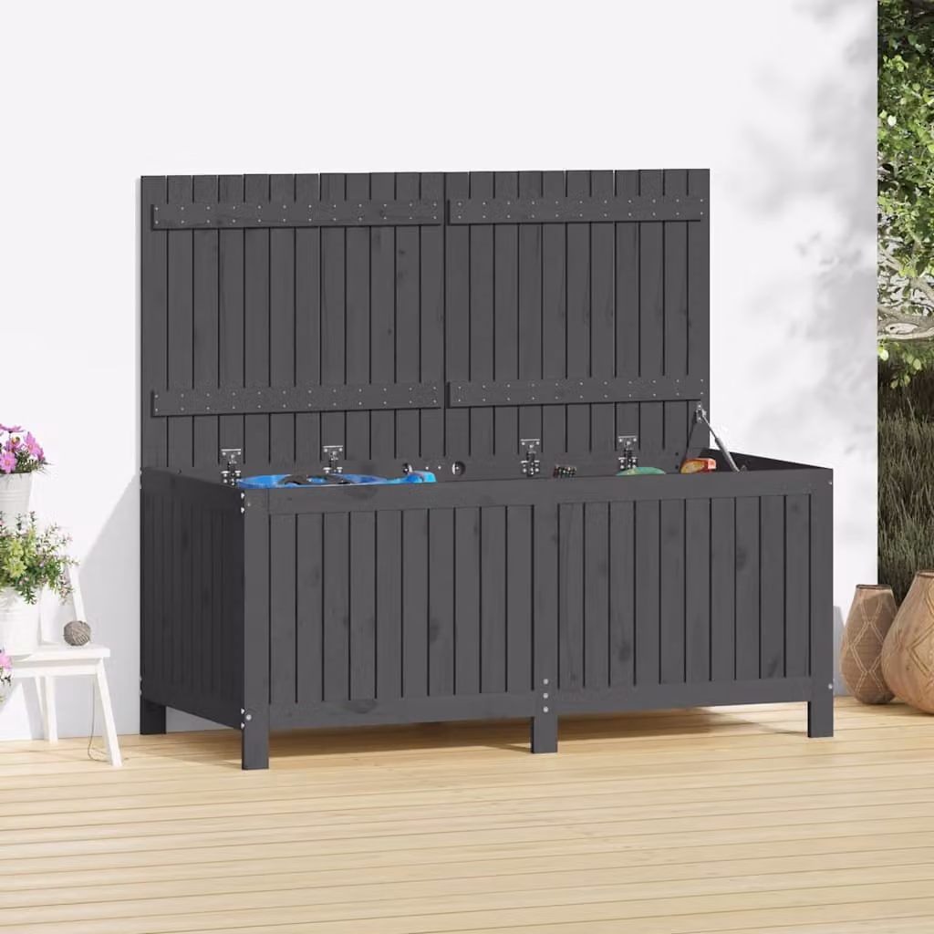 vidaXL Contenitore da Giardino in Legno di Pino Massello Grigio L: 147 cm, P: 68 cm, H: 64 cm