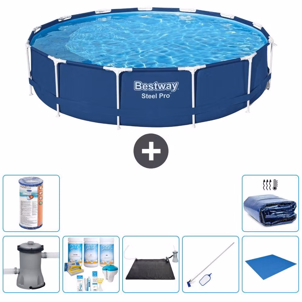Piscina gonfiabile Bestway Steel Pro, rotonda, dimensioni 396x84 cm, composta da 8 parti, modello S21608