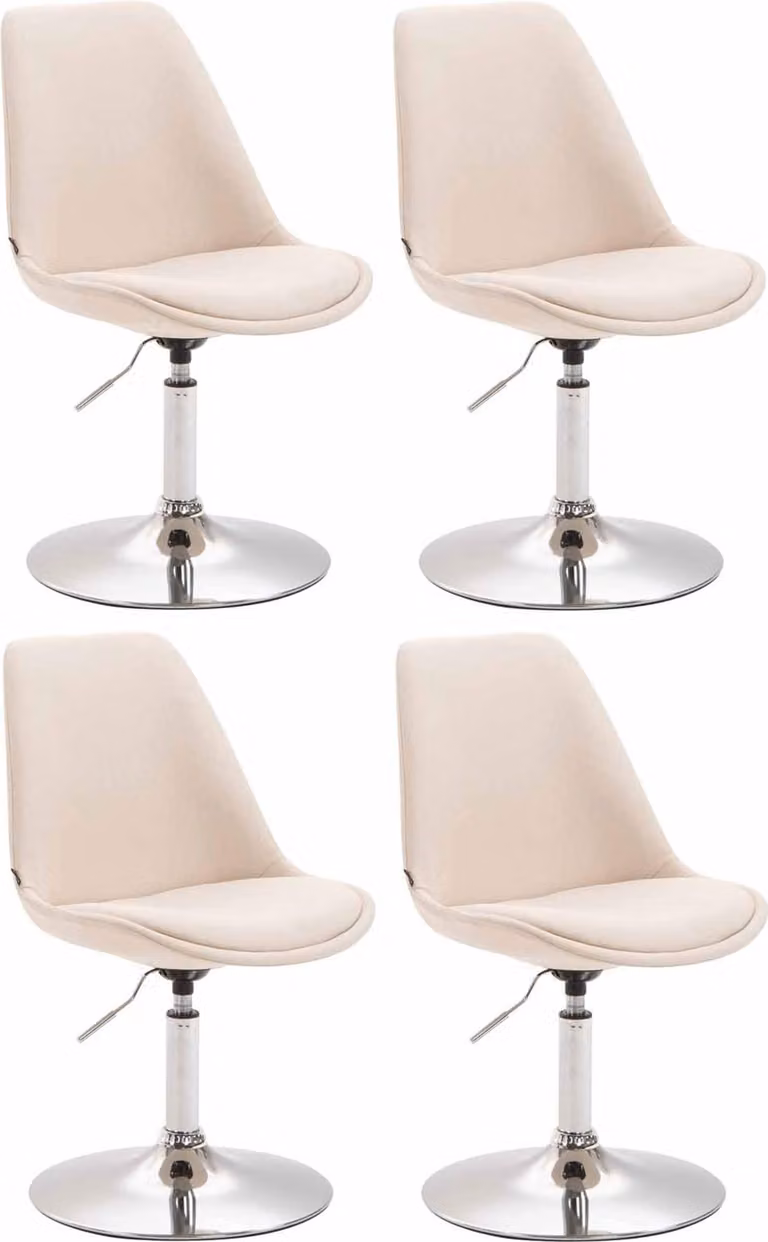 Set di 4 sedie da pranzo CLP Maverick in tessuto, girevoli e regolabili in continuo, color crema, struttura cromata