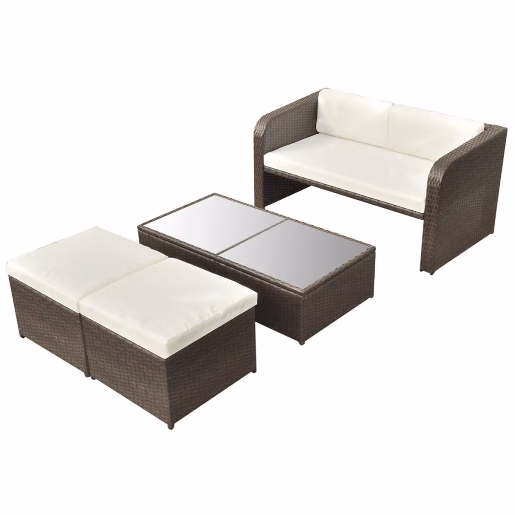 vidaXL Set da salotto da giardino 4 pezzi con cuscini in rattan marrone