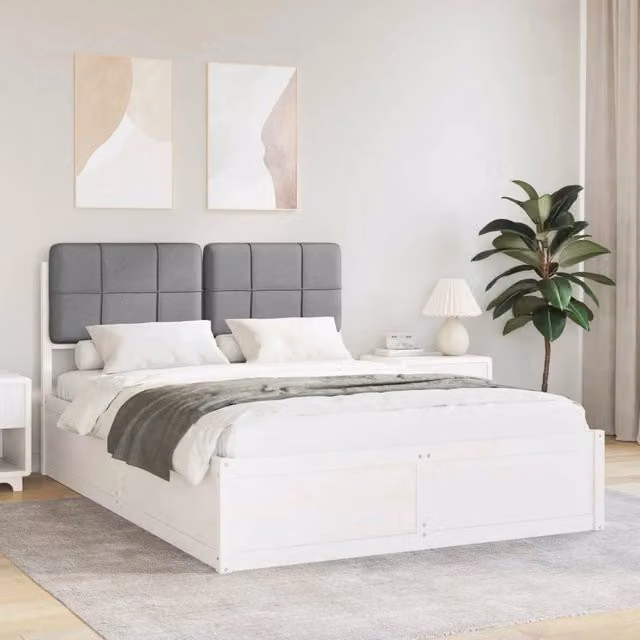 Letto con Testiera Rivestita Grigio chiaro 150 x 200 cm 3398193