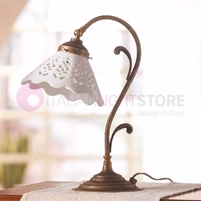 VOLTERRA Lampada da Tavolo in Ceramica Bianca e Ottone di Ceramiche Borso