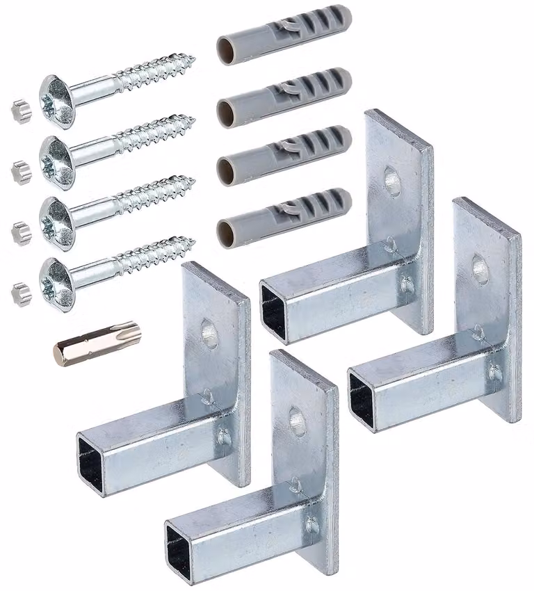Kit di montaggio per grate di finestre, in acciaio, composto da 4 pezzi, per profili da 12x12 mm