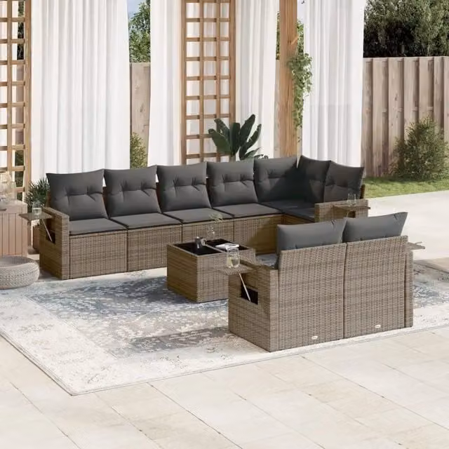 Set Divano da Giardino 9 pz con Cuscini Grigio in Polyrattan 3252767