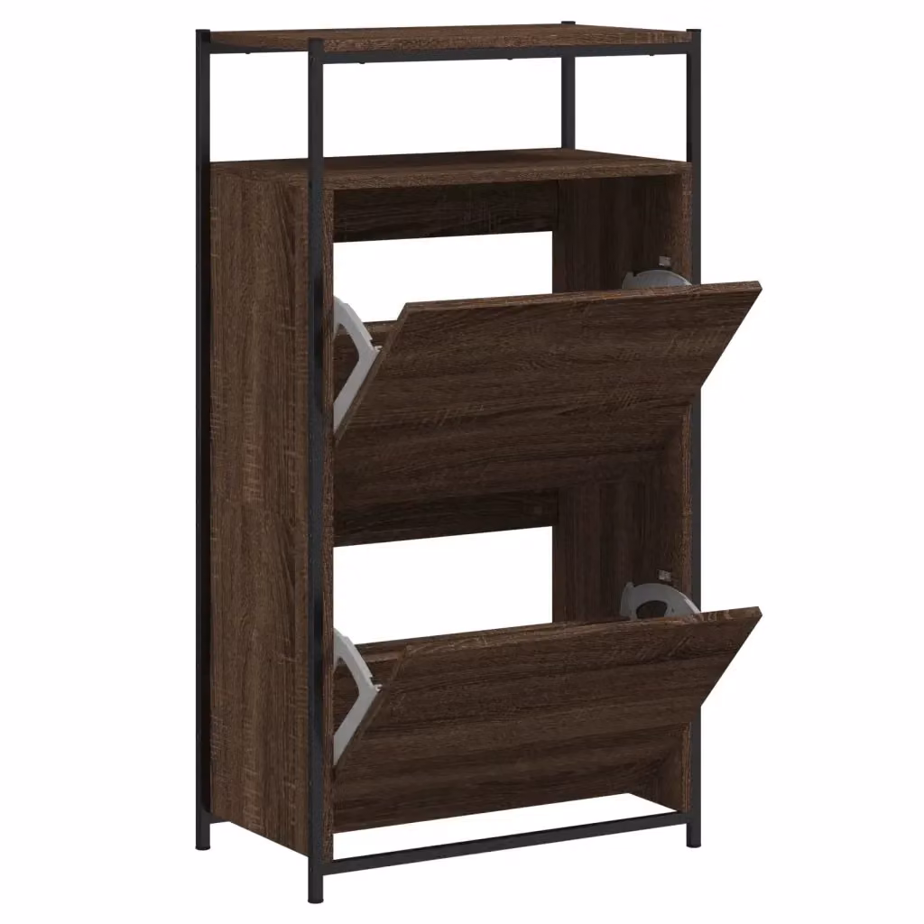 Scarpiera a parete Design Mania in legno rovere marrone con scomparti basculanti L: 60 cm, P: 34 cm, H: 112 cm – 2
