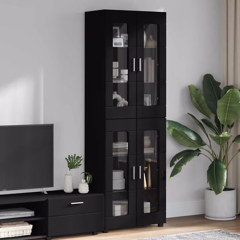 Credenza moderna vidaXL FLORIN in legno nero opaco L: 60 cm, P: 35 cm, H: 182 cm