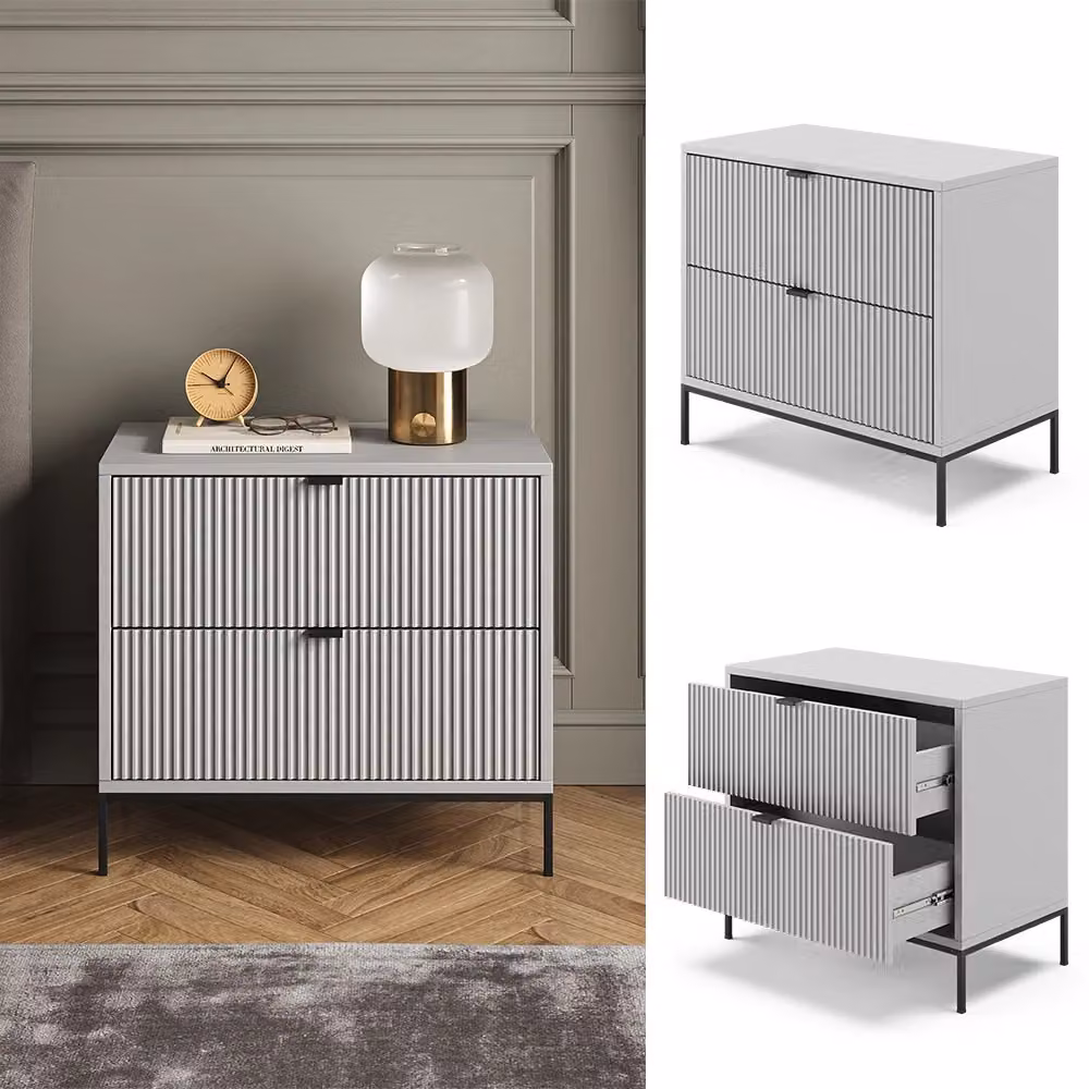 Comodino Eliza Vicco Grigio Moderno L: 60 cm, H: 66 cm, P: 36 cm – 2