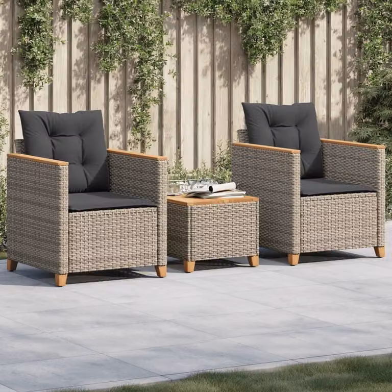 Maison Exclusive - Set da bistrot 3 pezzi con cuscini, grigio, in polyrattan e legno di acacia