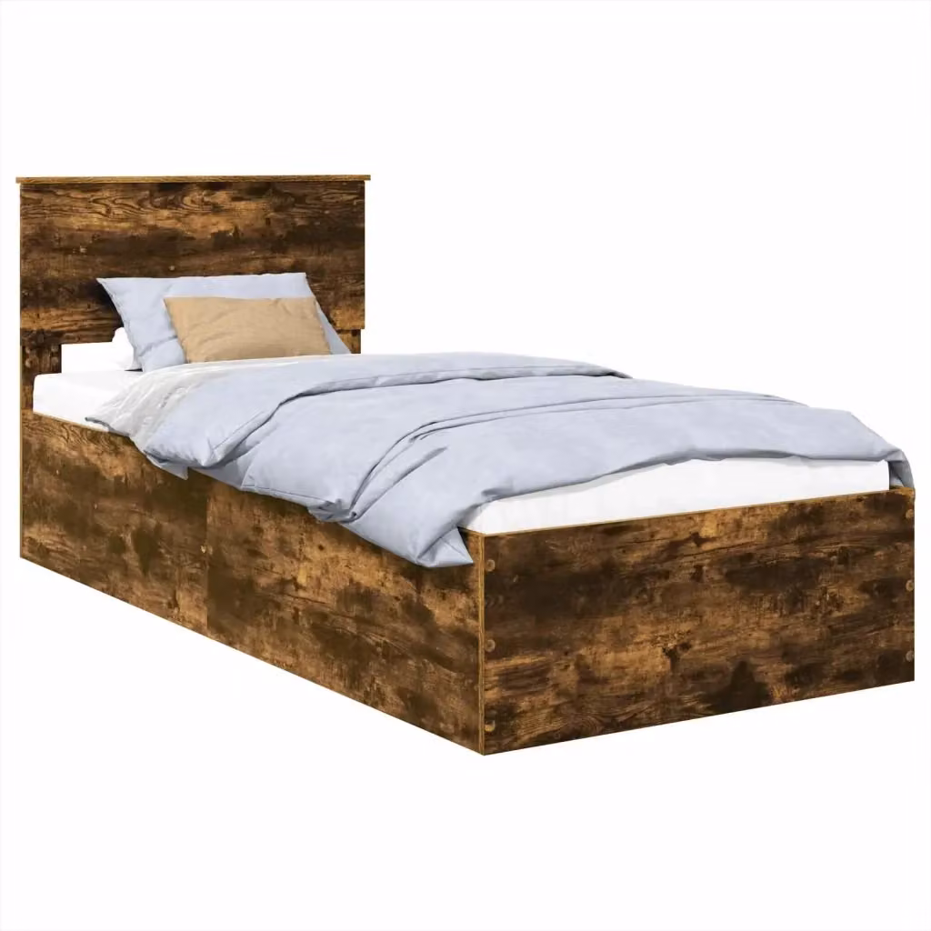 Struttura del letto con testiera vidaXL in legno Rovere fumé, dimensioni 90 x 190 cm – 2