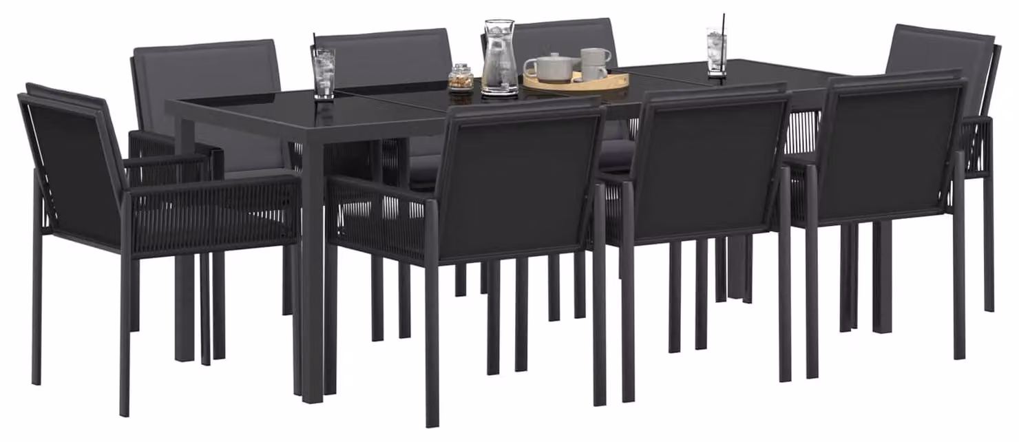 Set da pranzo per esterno, 25 pezzi, in rattan sintetico nero