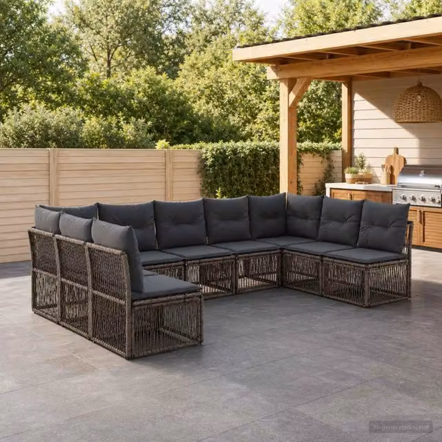 Set Divano da Giardino 9 pz Grigio polyrattan 3434321