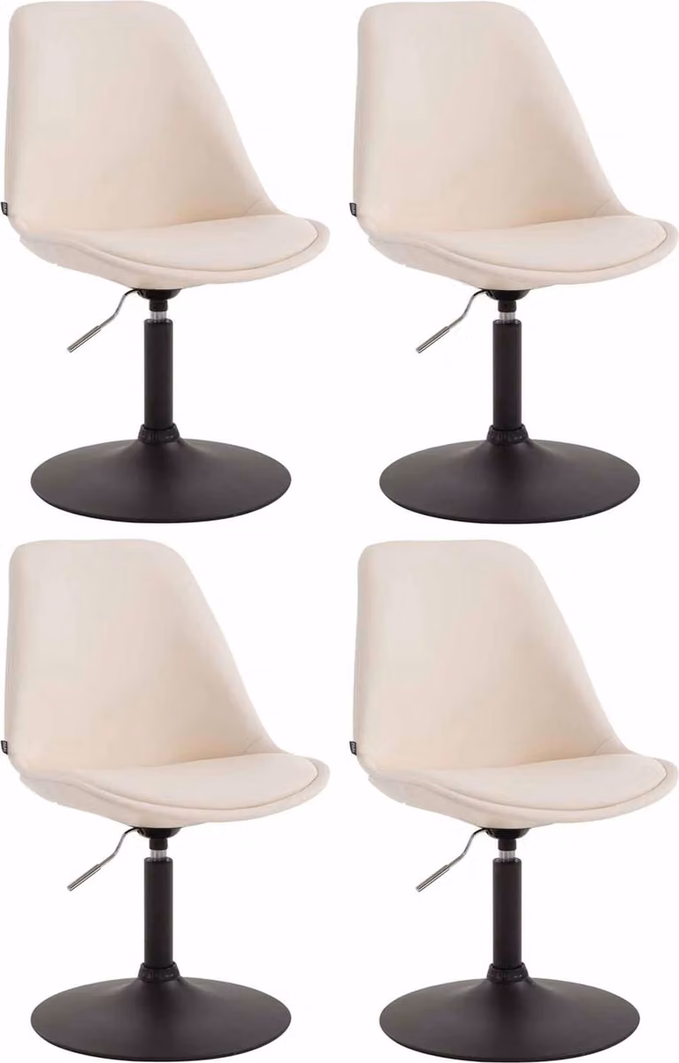 Set di 4 sedie da pranzo CLP Maverick in Pelle finta, girevoli e regolabili in continuo, color crema, struttura nera