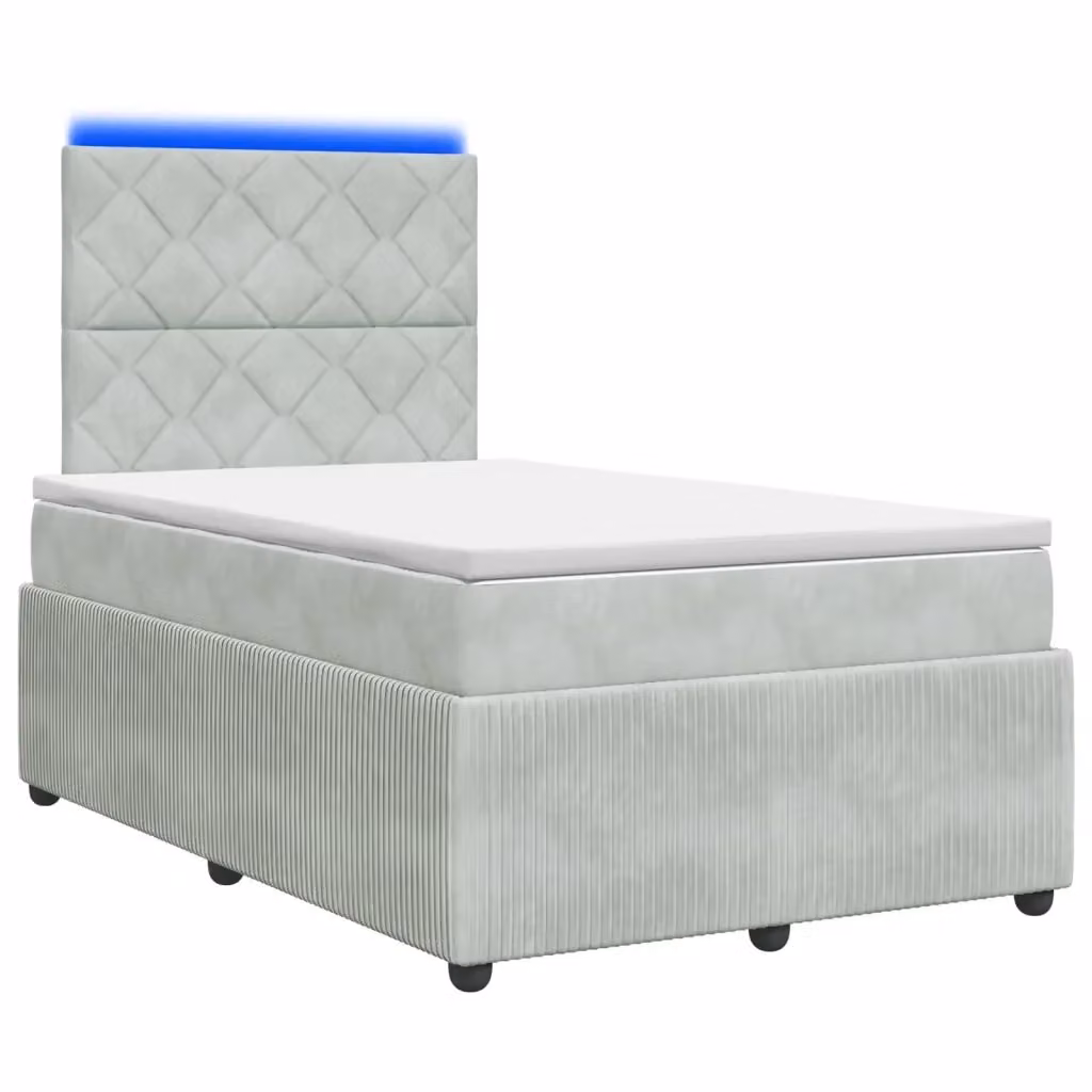 Letto Box Spring Hybrid vidaXL con Materasso a Molle Insacchettate, Illuminazione LED Sottostante e Porta USB, Rivestimento in Velluto Grigio, L/P: 120 x 200 cm – 2