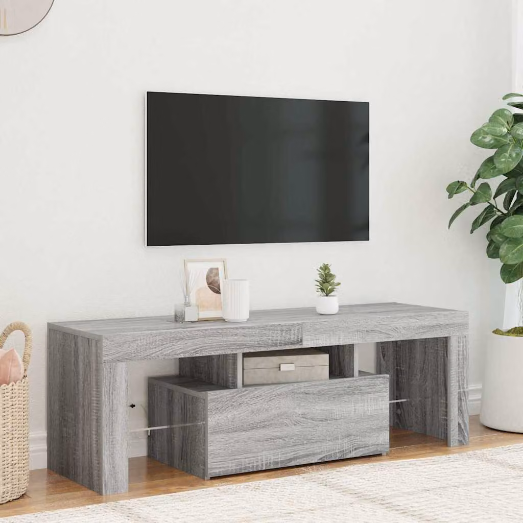 vidaXL Mobile Porta TV con Luci LED Grigio Sonoma L: 120 cm, P: 35 cm, H: 40 cm