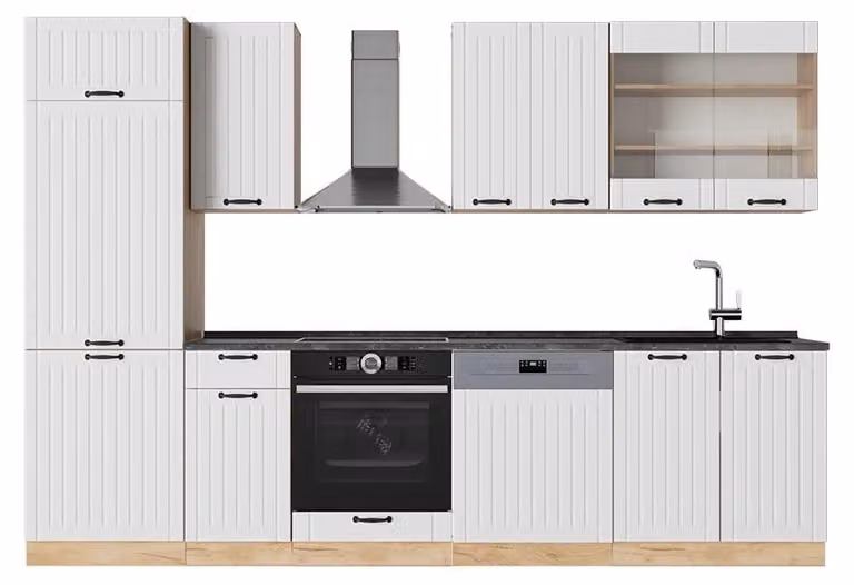 Cucina componibile Vicco Fame-Line Bianco rustico 300 cm senza piano di lavoro, Model 57251