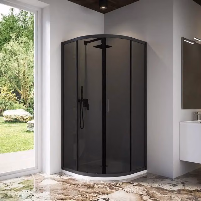 Box doccia semicircolare 70x90 cm profili nero opaco vetro 6mm fumè h185 | Tonga