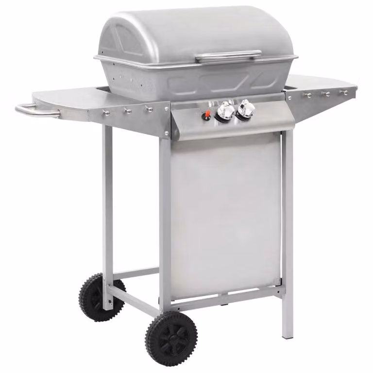 Barbecue a gas con griglia e 2 zone di cottura, in acciaio inossidabile, colore argento