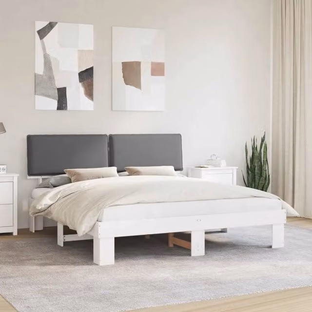 Letto con testiera rivestita vidaXL in legno di pino grigio L/P/H: 200 x 200 x 93 cm