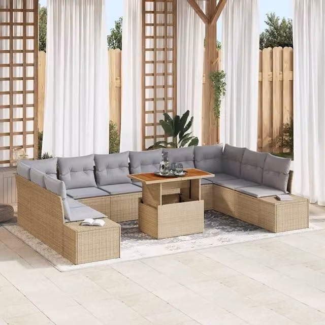 Set Divano da Giardino a Forma di U con Tavolino vidaXL, 11 Pezzi, Beige