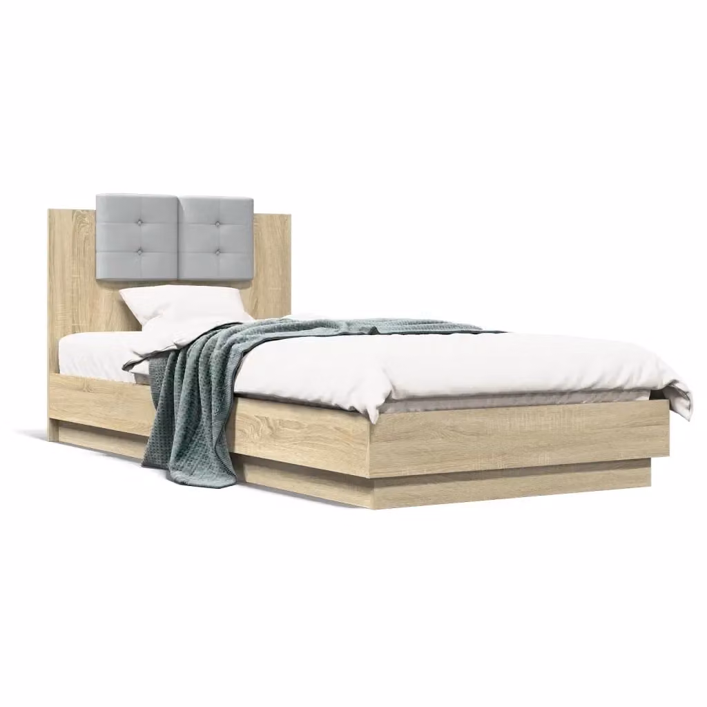 Letto con testiera e struttura Design Mania in legno multistrato Rovere Sonoma, L/P/H: 100 x 200 cm – 2