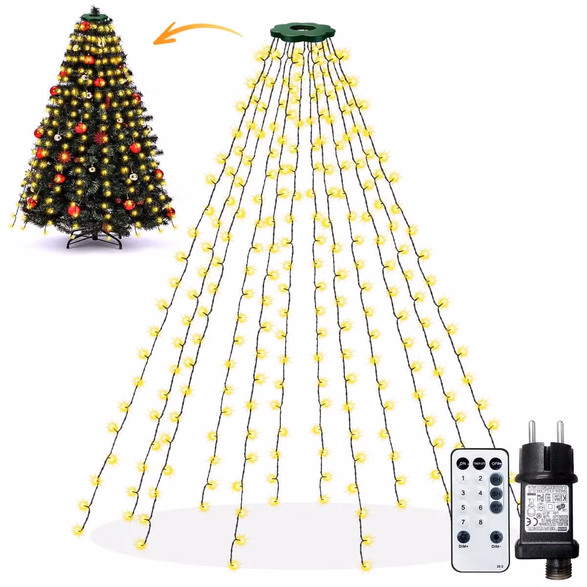 Albero decorativo a LED per candele, altezza 2 metri, 240 LED, luce bianco caldo, con telecomando