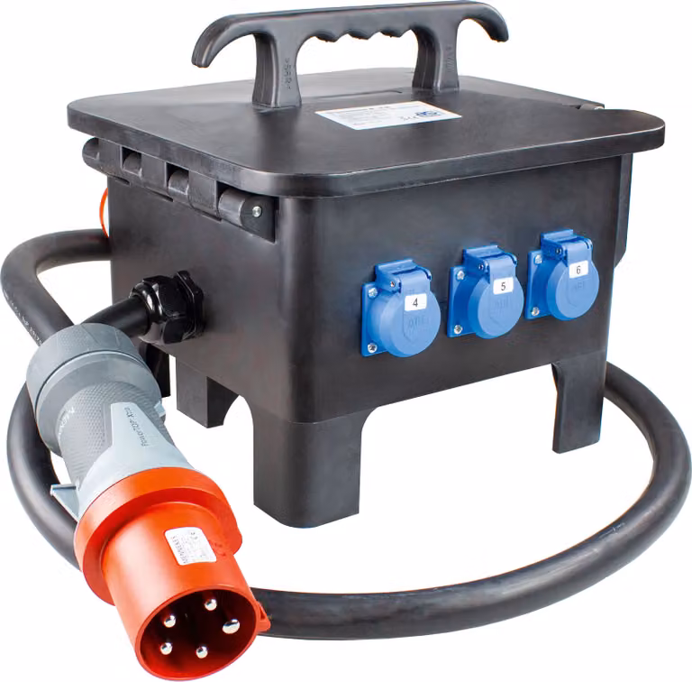 as-Schwabe Centralina di distribuzione elettrica da cantiere CEE 400 V 63 A su Schuko e CEE 16 A 63 A IP44