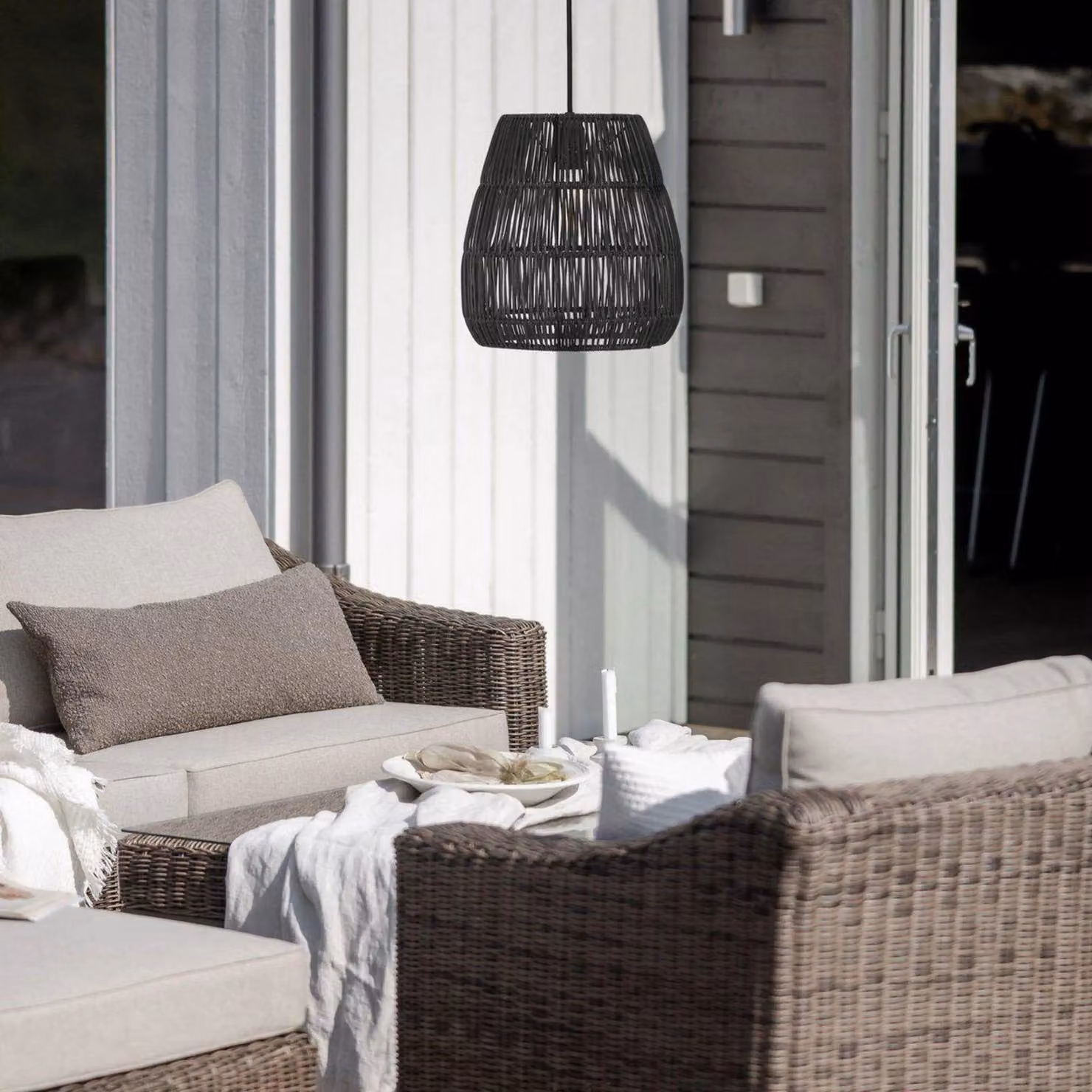 PR Home Saigon lampada a sospensione da esterno nero Ø38cm cavo 2,5m Saigon, dimmerabile, Nero, Plastica