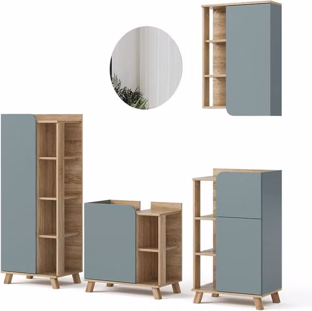 Set di mobili da bagno Karen Sonoma/Blu 5 pezzi Vicco