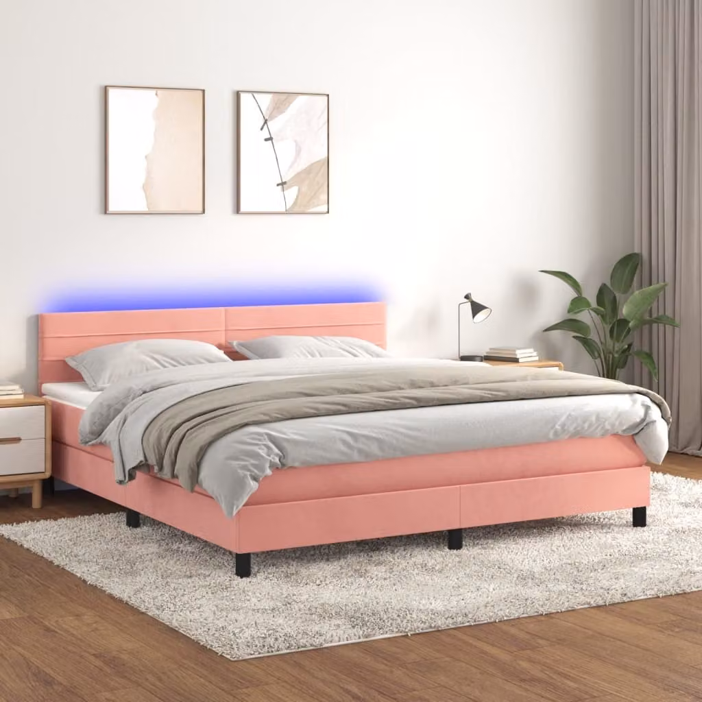 Maison Exclusive - Letto a Molle con Materasso e LED Rosa 180x200 cm in Velluto