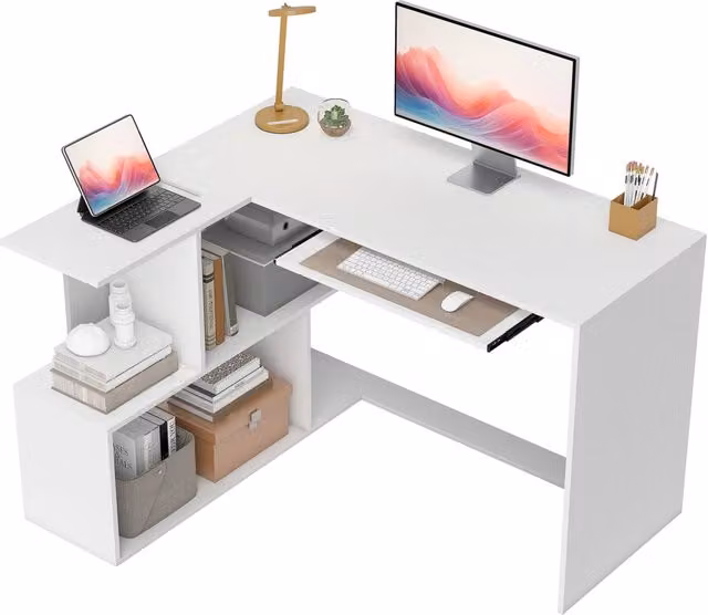 Scrivania angolare con ripiani e cassetto ¨C Minimal ¨C bianco 120x100x76