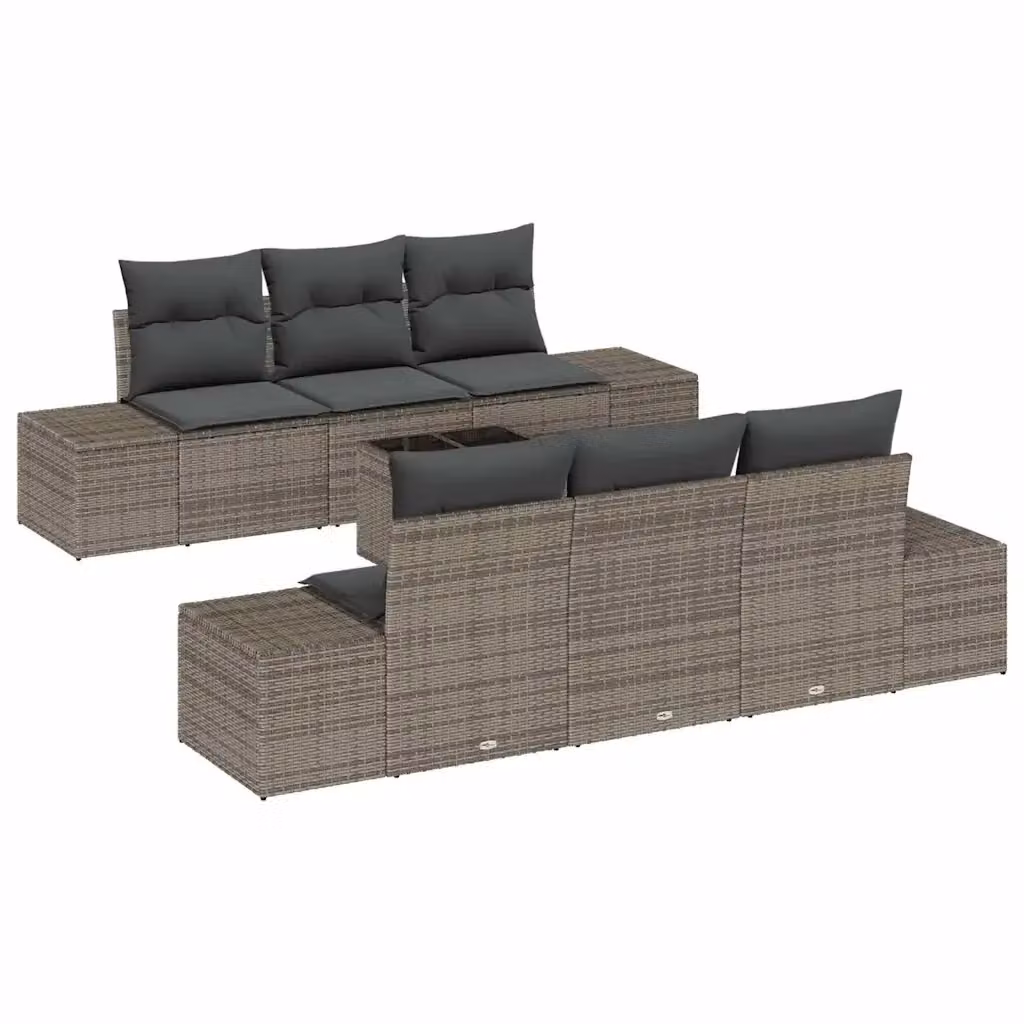 Set Divano da Giardino vidaXL a Forma a U in Polyrattan Grigio con Cuscini e Tavolino – 2