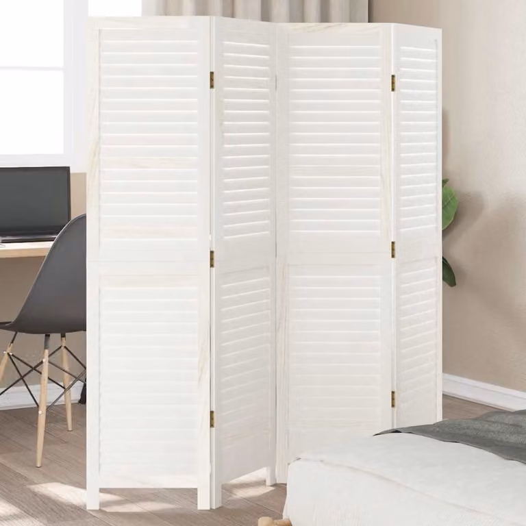 Divisorio Ambienti vidaXL a 4 Pannelli in Legno Massello di Paulownia Bianco Retrò H: 160 cm, L: 145 cm