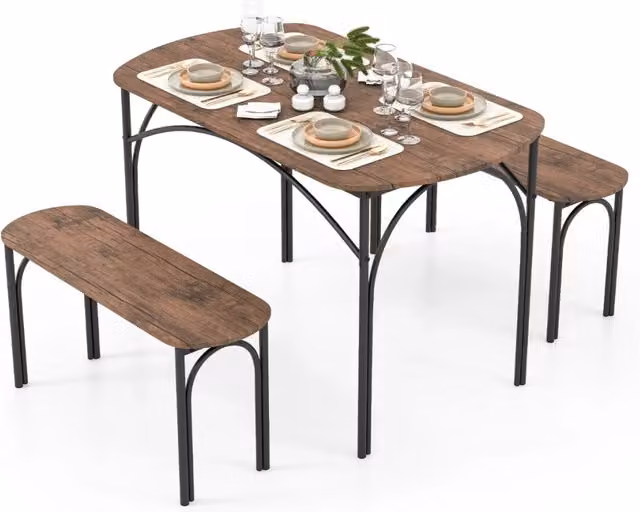 set da 3 pezzi set tavolo da pranzo 120 x 70 x 76 cm facile stoccaggio design industriale in MDF marrone 20_0011953