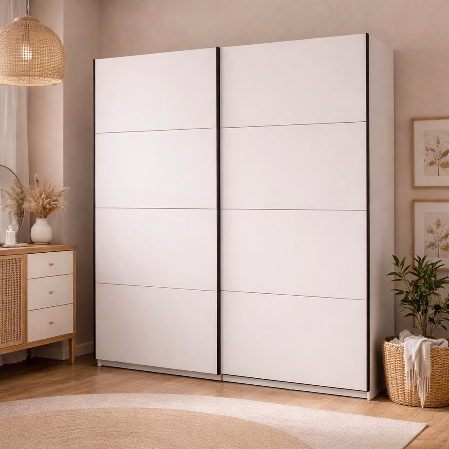 Dmora Guardaroba Grande Cariano 195x218h cm Bianco Opaco, 2 Ripiani Appendiabiti