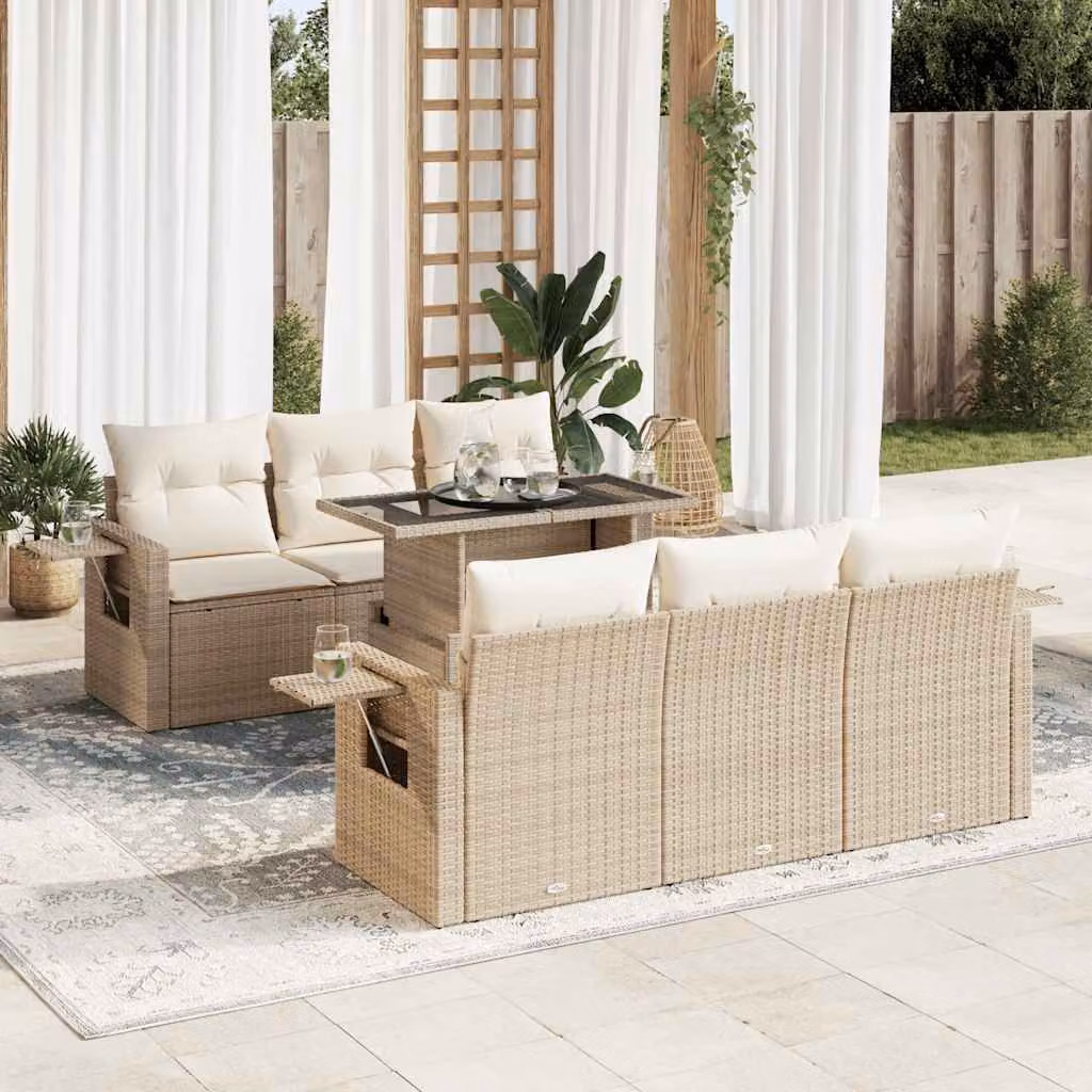 Maison Exclusive - Set Divani da Giardino 7 pz con Cuscini Beige in Polyrattan
