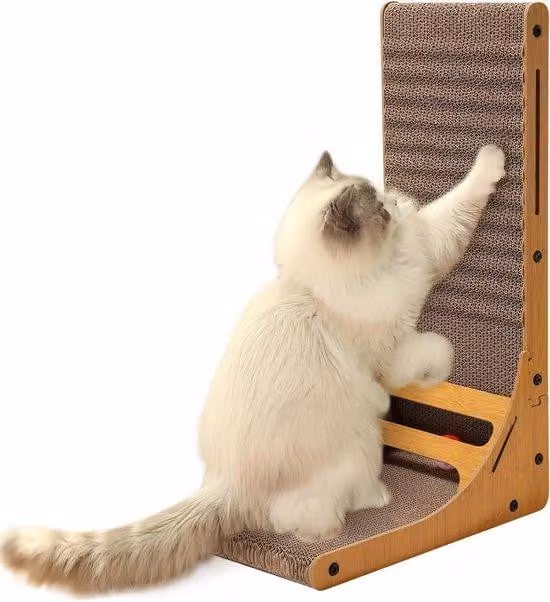 Grazziere per gatti a forma di L, altezza 62 cm, con pallina