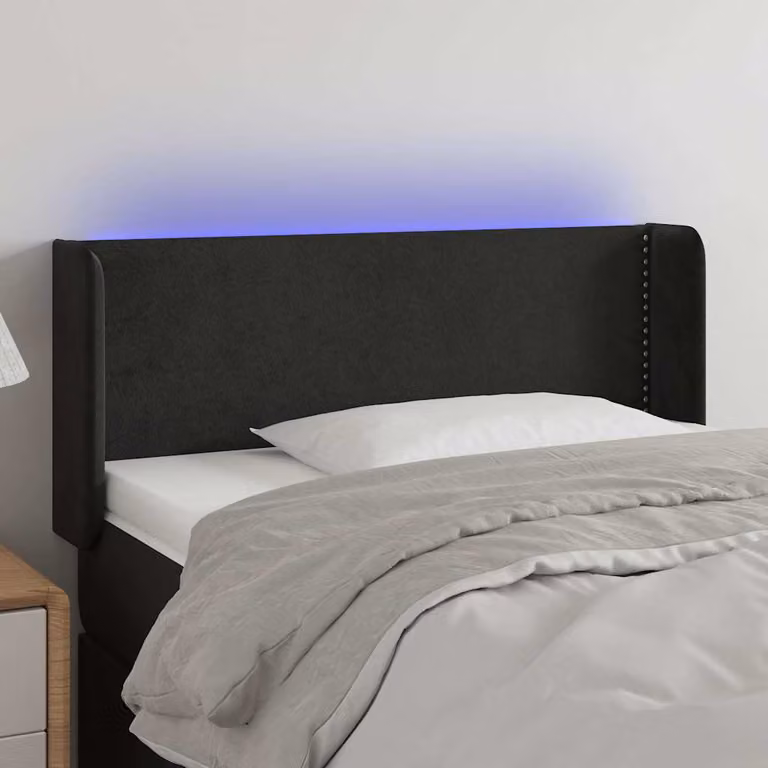 Testiera per letto vidaXL in velluto nero con illuminazione LED e porta di ricarica USB, L: 103 cm, P: 16 cm, H: 78-88 cm