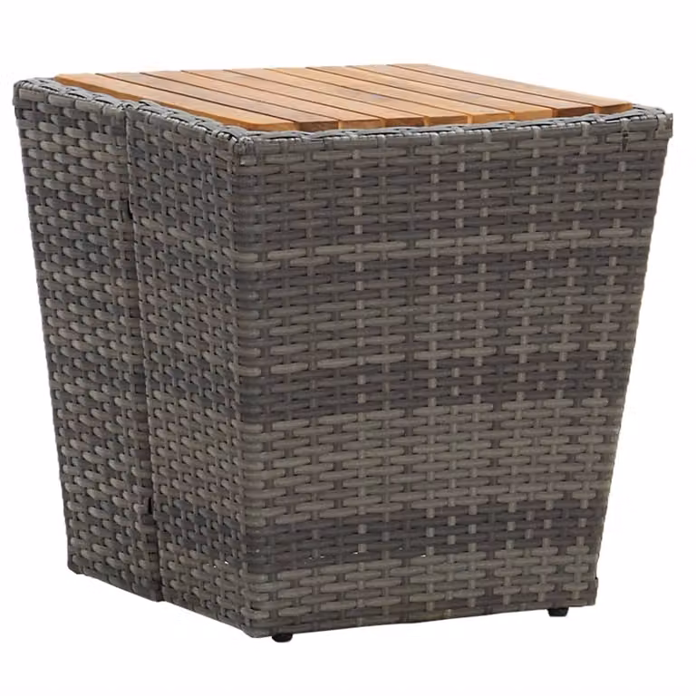 The Living Store tavolino grigio 41,5×41,5×43 cm in poly rattan e legno massiccio