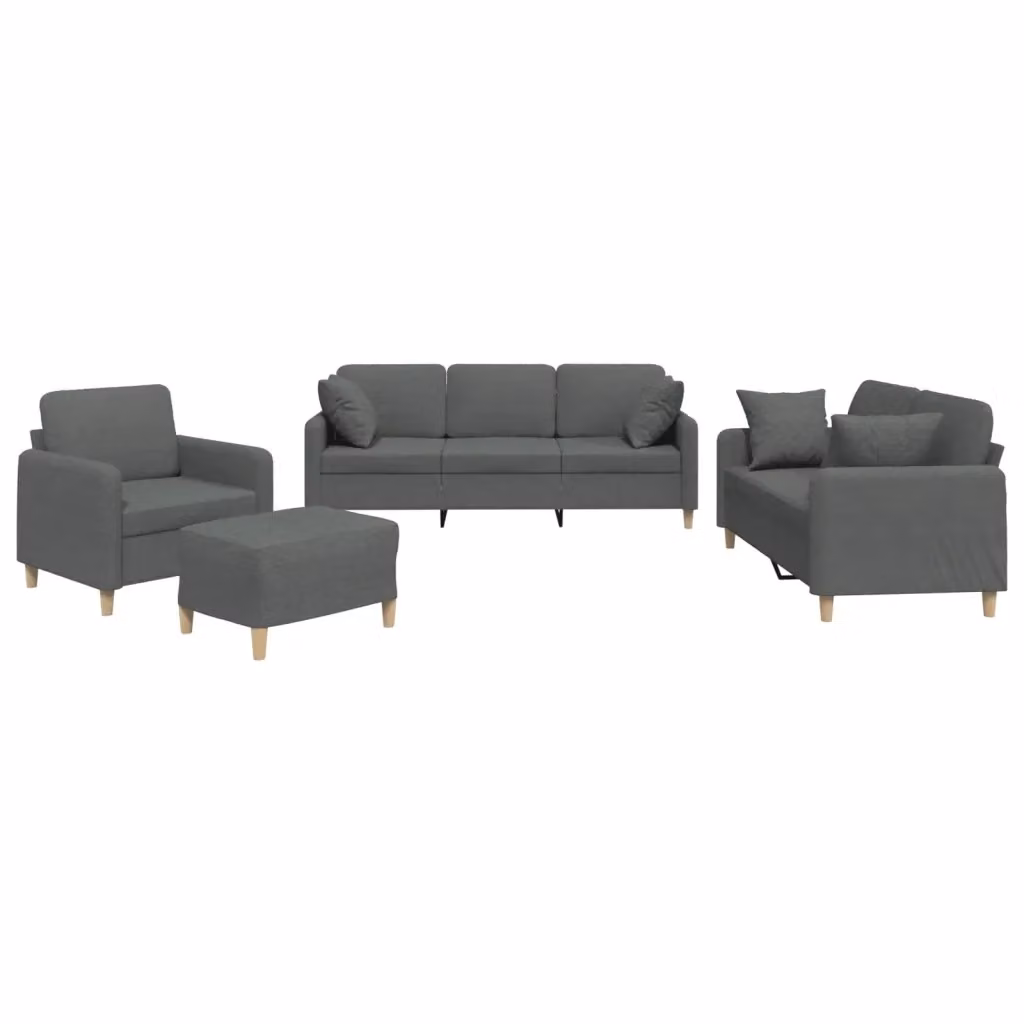 Set di divani moderno vidaXL in tessuto grigio composto da divano a 3 posti, divano a 2 posti, pouf e cuscini per il tuo soggiorno – 2